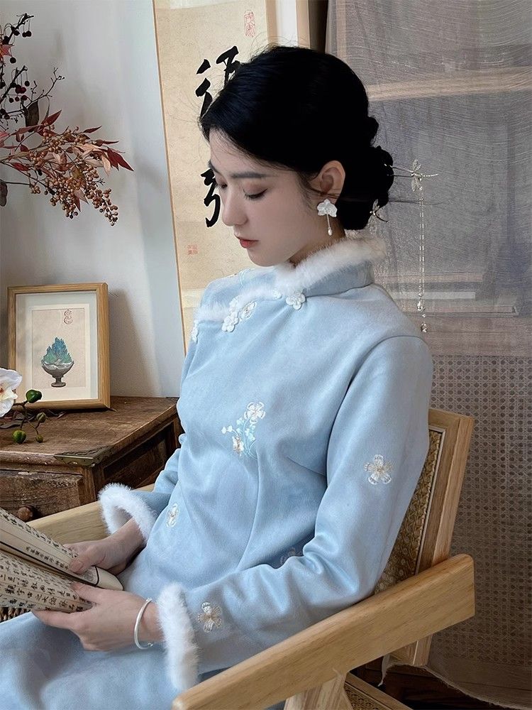 一堯【棠梨煎雪】新中式國風秋冬季溫柔氣質連衣裙女優雅刺繡日常