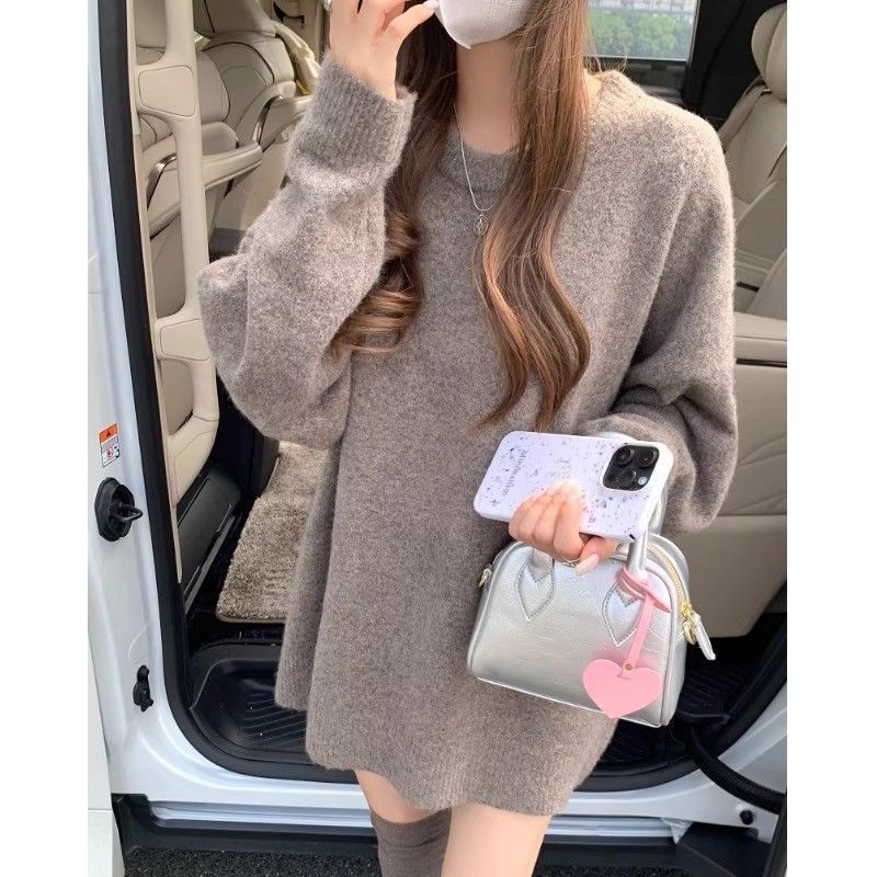 溫柔慵懶風軟糯套頭毛衣女秋冬外穿休閒寬鬆中長款內搭針織衫上衣