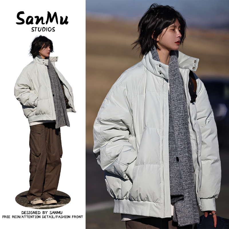 日系冬新款情侶立領簡約棉服基礎復古純色寬鬆男女加厚保暖棉襖潮