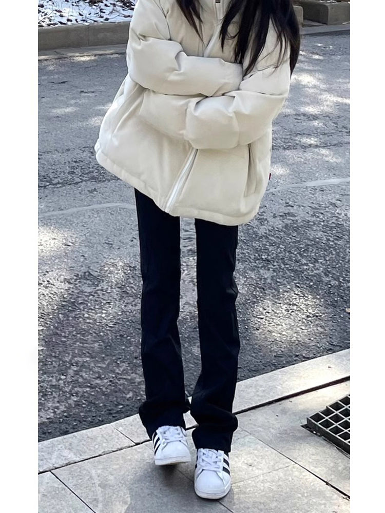 黑色不貼腿直筒牛仔褲女冬季新款高腰修身顯瘦百搭窄版闊腿褲子潮