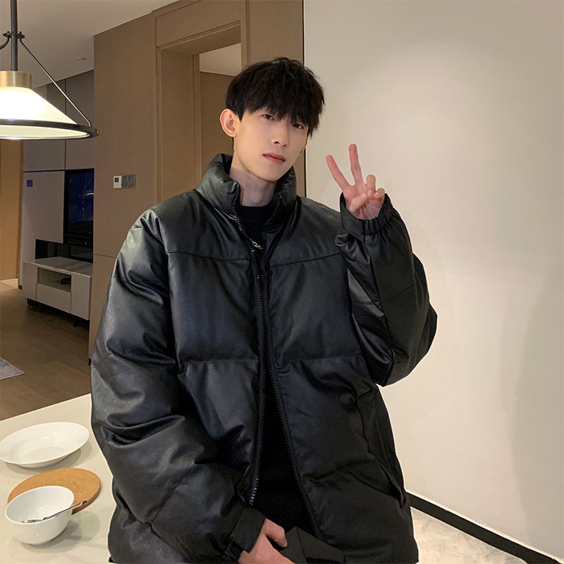 Winter stand collar men's American style ins handsome thickened PU leather cotton coat loose trendy brand versatile coat cotton suit