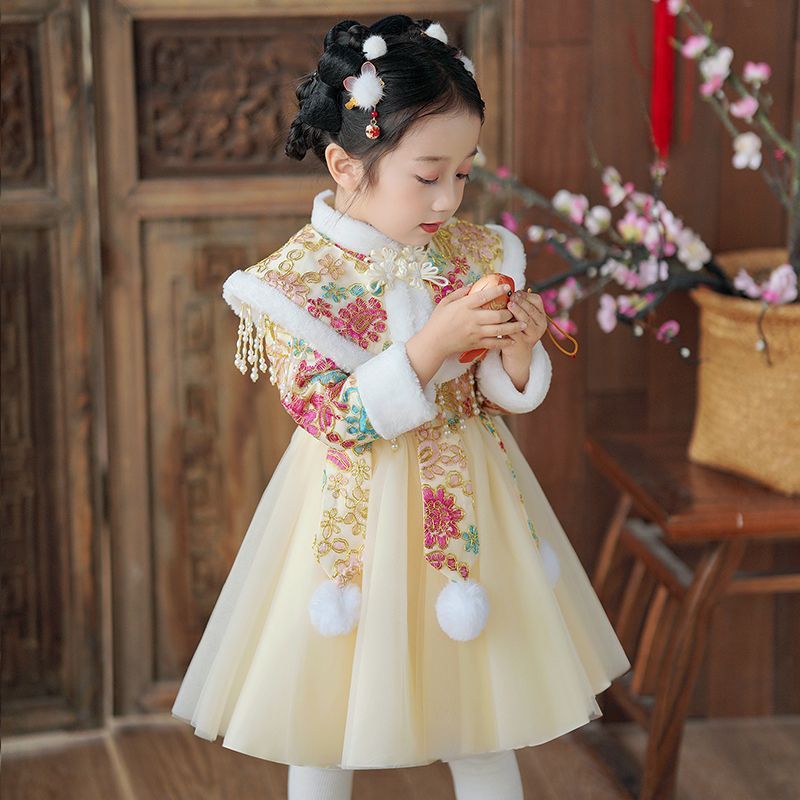 兒童拜年服2024新款女童漢服秋冬過年服女寶寶新年衣服喜慶服冬裝
