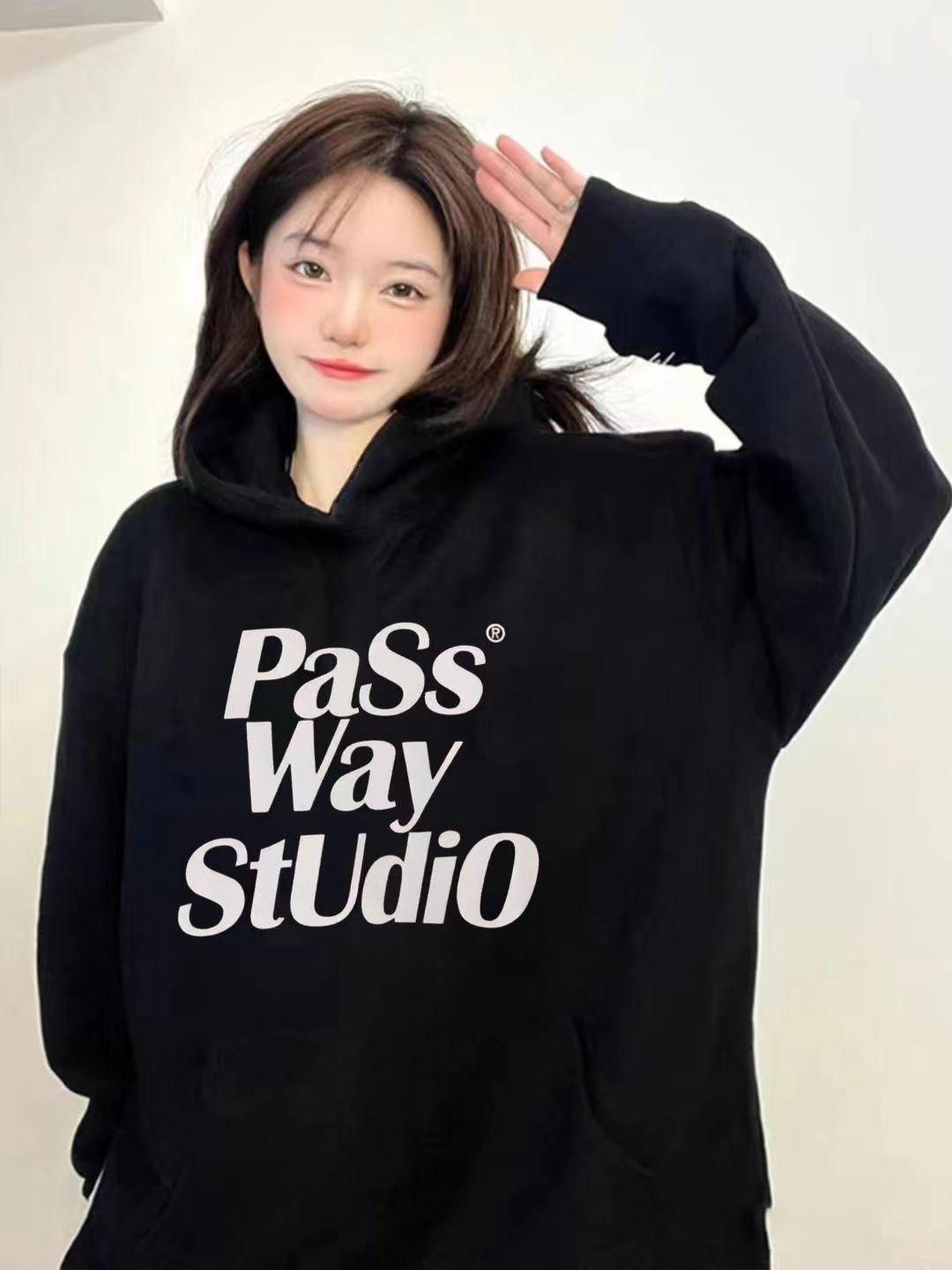 美式復古高街連帽衛衣女秋冬薄款加絨加厚寬鬆oversize情侶上衣潮