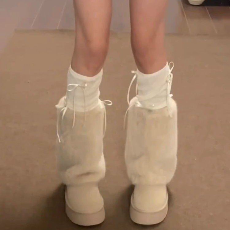 Niche snow boots women's plush cute cream short-tube warm fur boots winter sleeves thick-soled heightening shoes