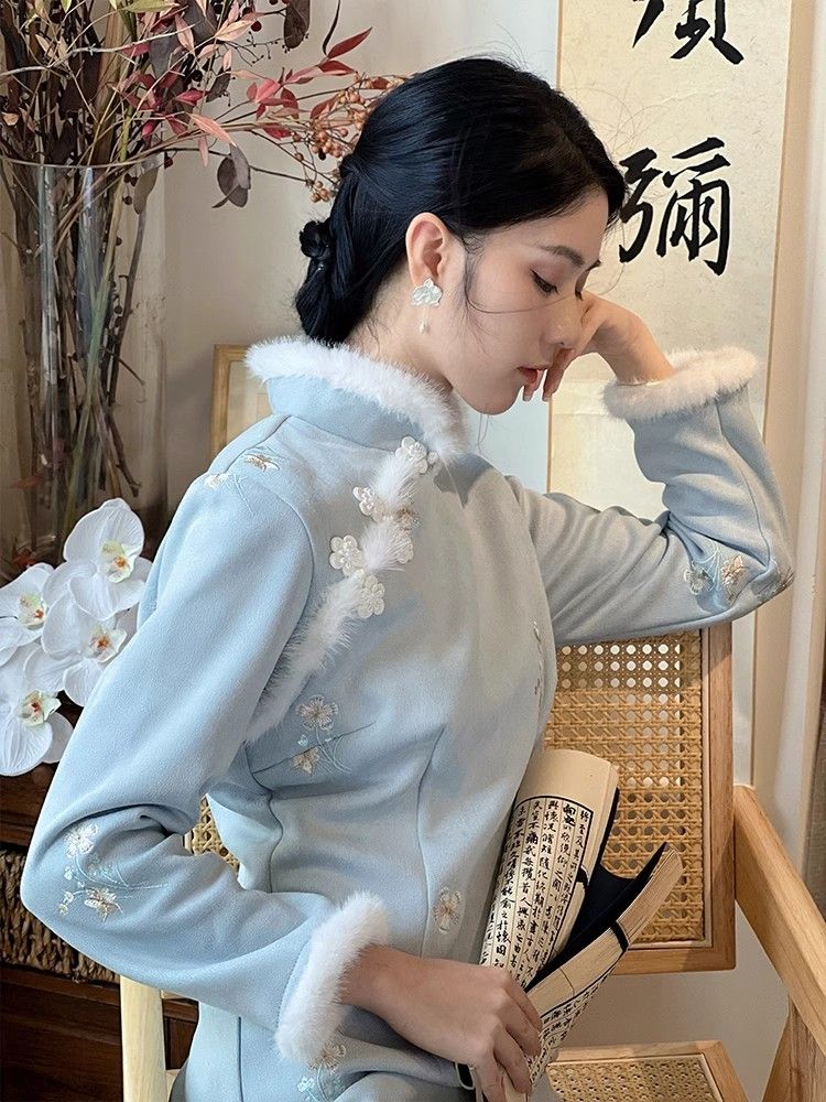 一堯【棠梨煎雪】新中式國風秋冬季溫柔氣質連衣裙女優雅刺繡日常