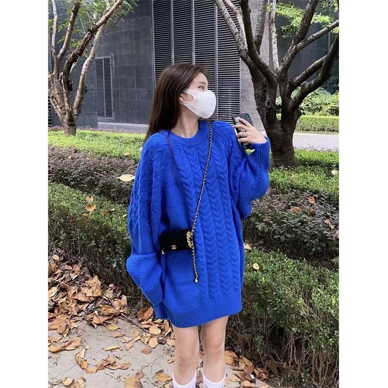 中長款麻花套頭毛衣女秋冬加厚寬鬆慵懶風針織衫外套上衣