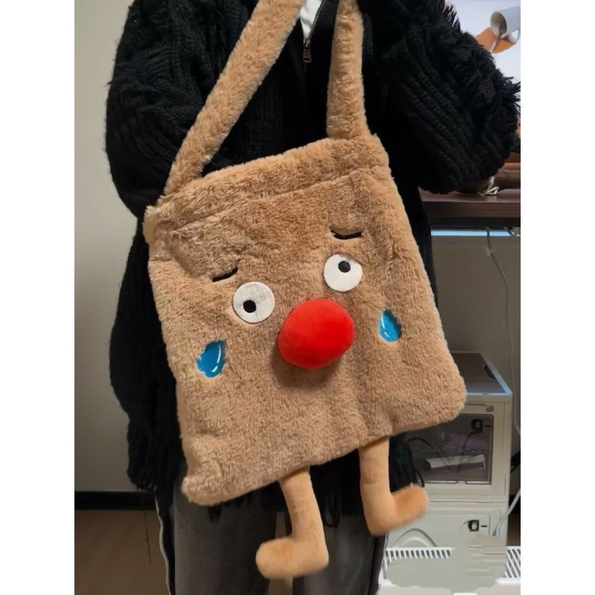 Tote bag for women 2023 winter new casual cute bag red nose plush shoulder bag trendy