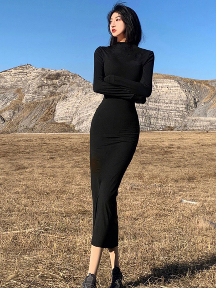 初秋氣質女人味顯瘦顯胸連衣裙女2023網紅爆款純欲風打底顯瘦裙子