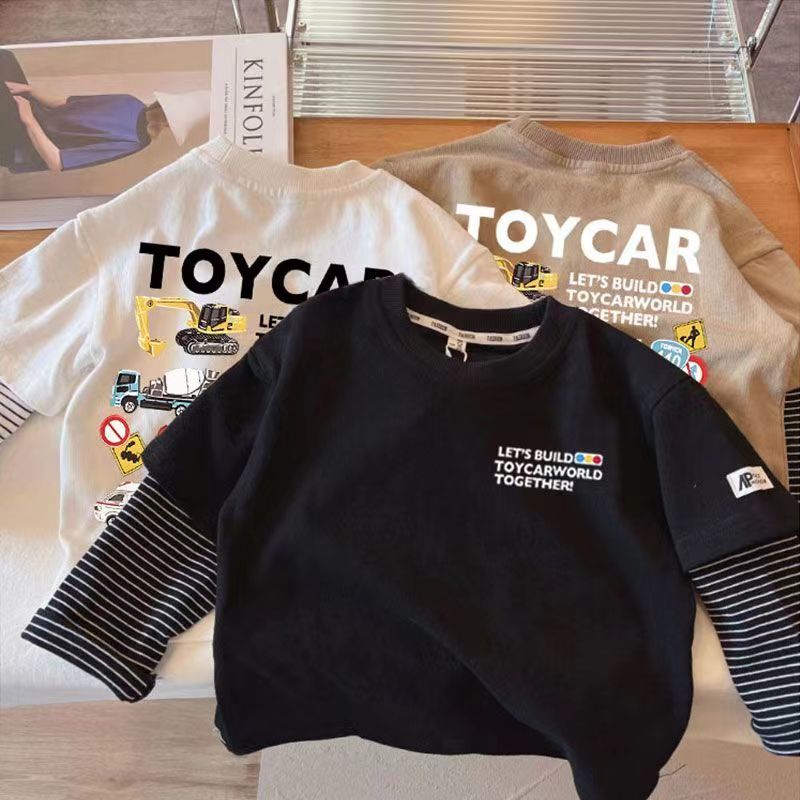 Boys pure cotton spring and autumn T-shirt children's clothing 2023 small and medium-sized children's bottoming baby fake two-piece children's long-sleeved autumn tops