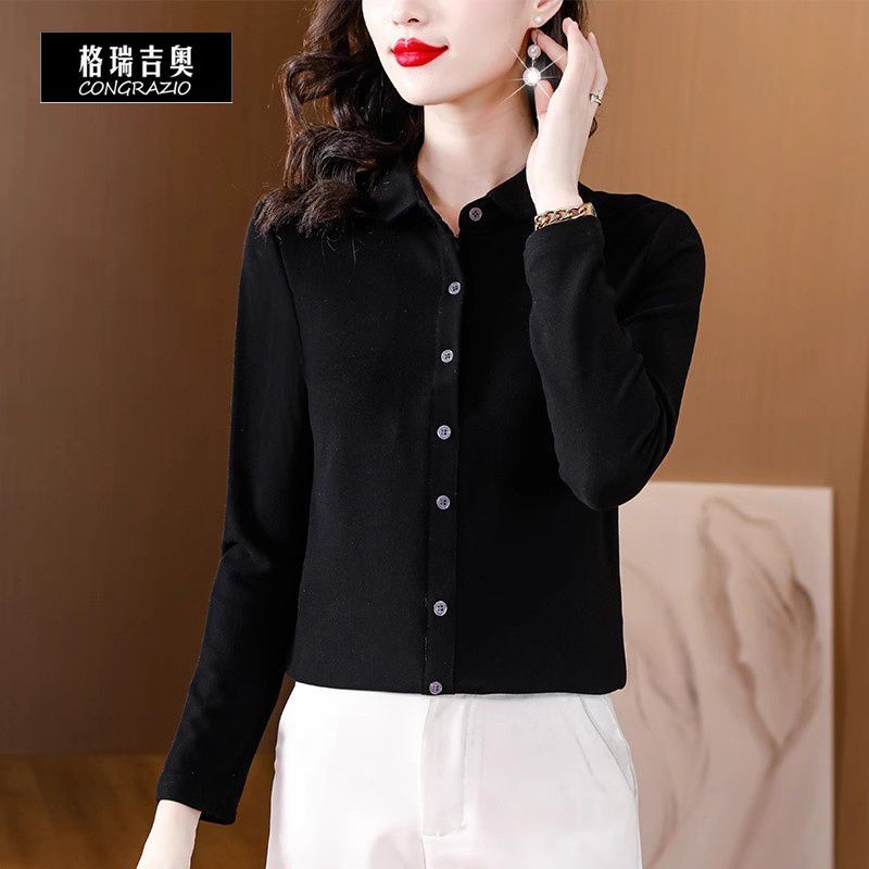 CONGRAZIO/格瑞吉奧加厚雙面絨襯衫女打底發熱保暖設計感秋冬上衣