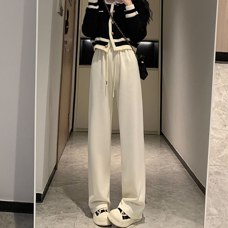 闊腿褲女2023年秋冬季新款小個子高腰寬鬆遮肉顯瘦垂感拖地奶油褲