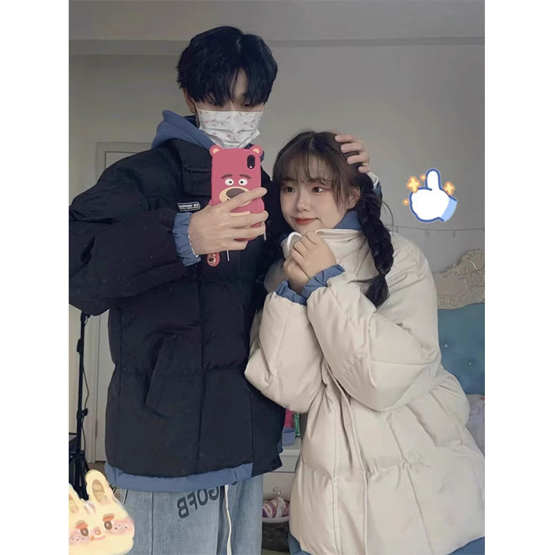 胖妹妹大碼200斤假兩件棉衣女冬季新款情侶羽絨棉服外套加厚棉襖