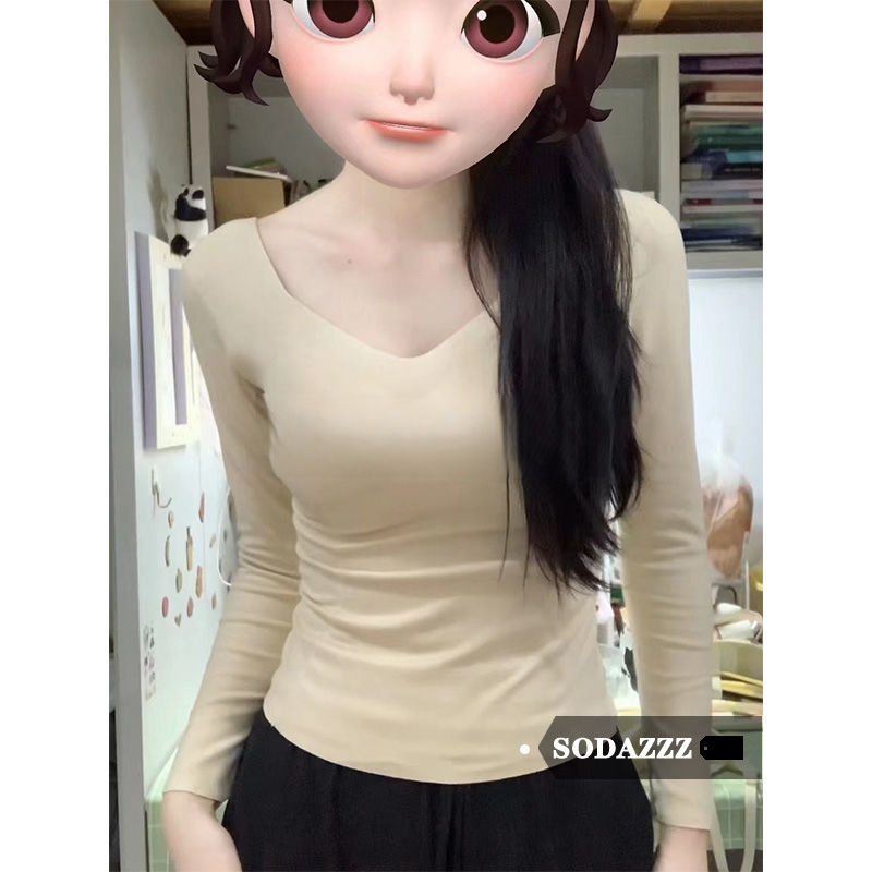 SODAZZZV領德絨打底衫女秋冬季內搭短款上衣辣妹修身顯瘦保暖T恤
