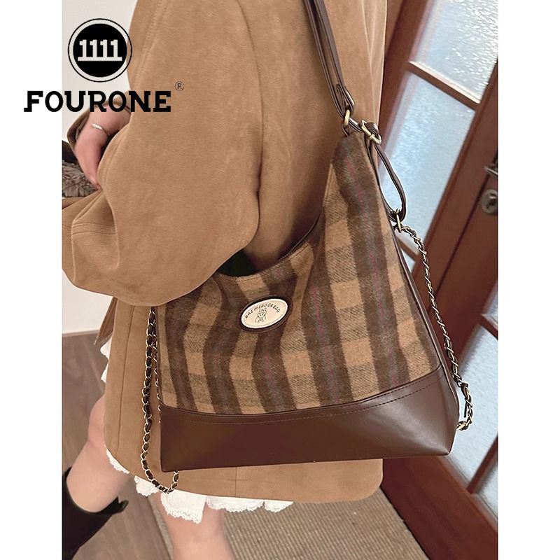 Wool plaid large bag women's new trendy retro college tote bag casual large capacity backpack