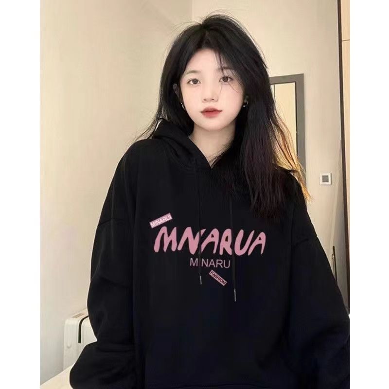 秋冬美式復古oversize連帽衛衣女加絨加厚2023新款寬鬆慵懶風上衣