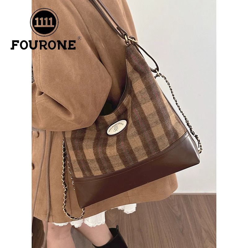 Wool plaid large bag women's new trendy retro college tote bag casual large capacity backpack