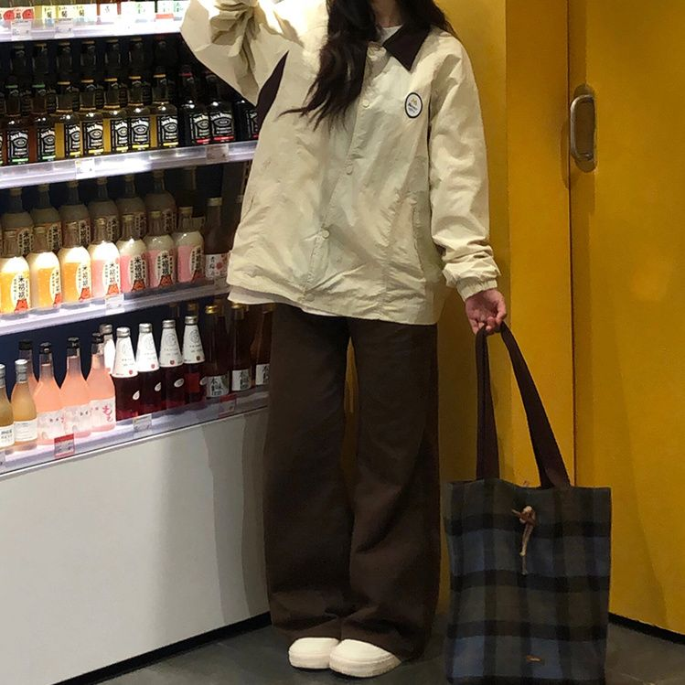 復古美拉德咖色牛仔褲女新款ins高腰寬鬆闊腿顯瘦百搭直筒拖地褲
