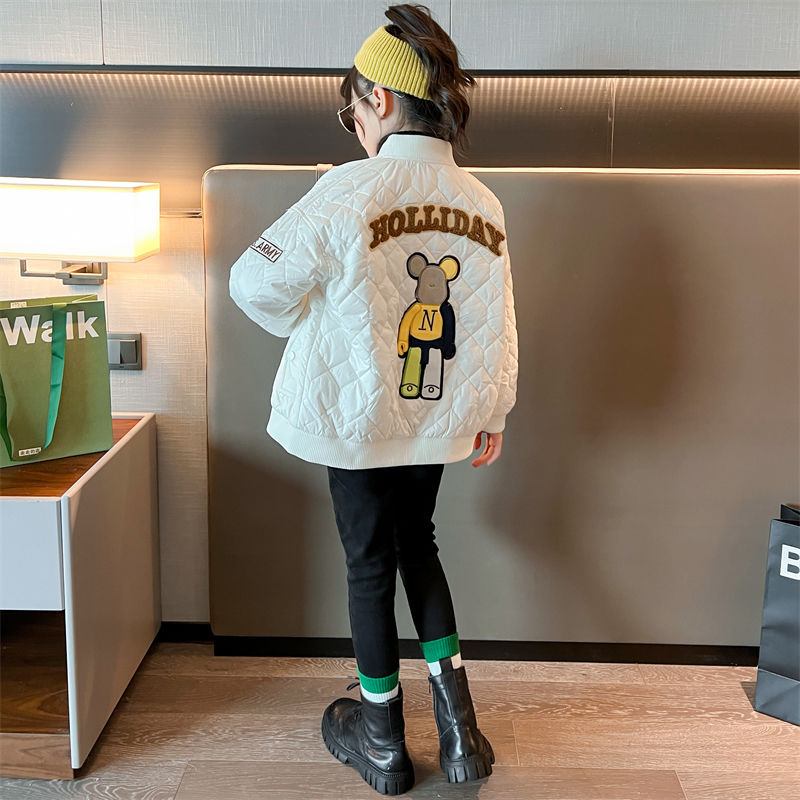 女童外套加厚秋冬棒球棉衣2023洋氣兒童新款大童棉服保暖秋冬裝潮