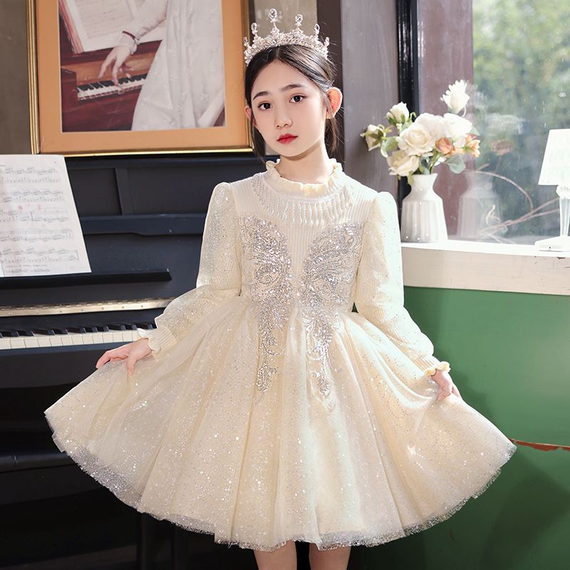 公主裙女童秋冬洋氣兒童連衣裙禮服冬裝2024新款女孩花童裙子冬季