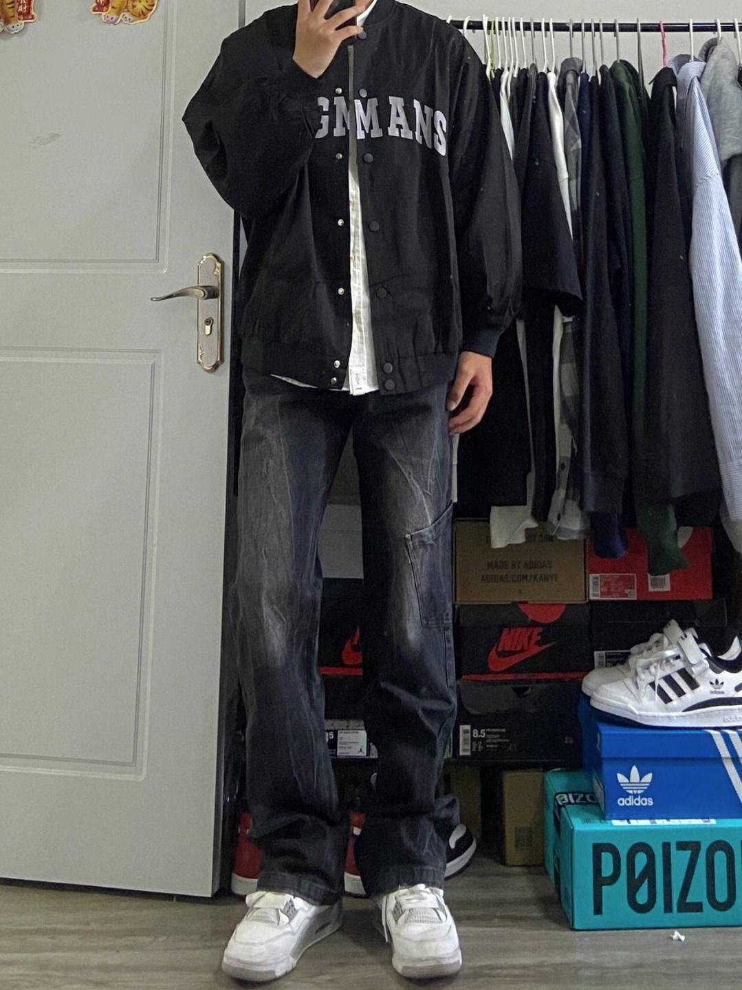 美式漸變水洗黑色寬鬆高街牛仔褲男潮流休閒百搭直筒長褲子ins潮