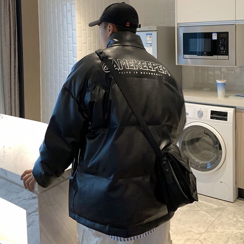 麵包服外套冬季加絨加厚保暖皮衣男生棉襖寬鬆潮流青少年亮面棉衣