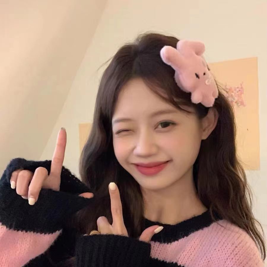 軟軟奶油粉兔少女兔子系列毛絨髮夾可愛時尚學院風網紅小兔子髮夾