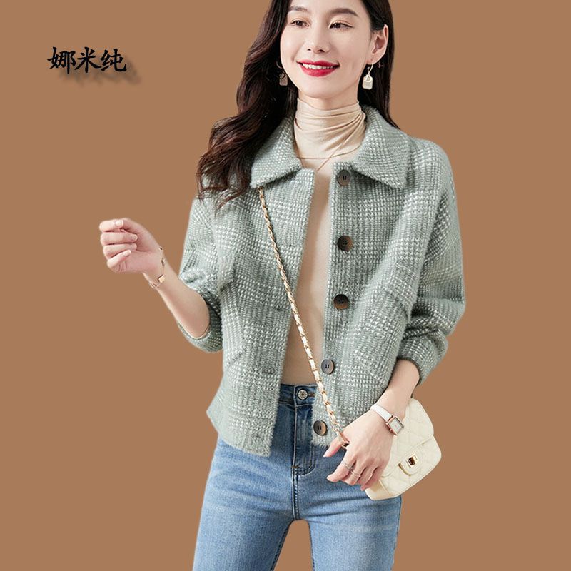 仿貂絨女外套2023秋冬新款寬鬆休閒百搭單排扣短款外套小香風上衣