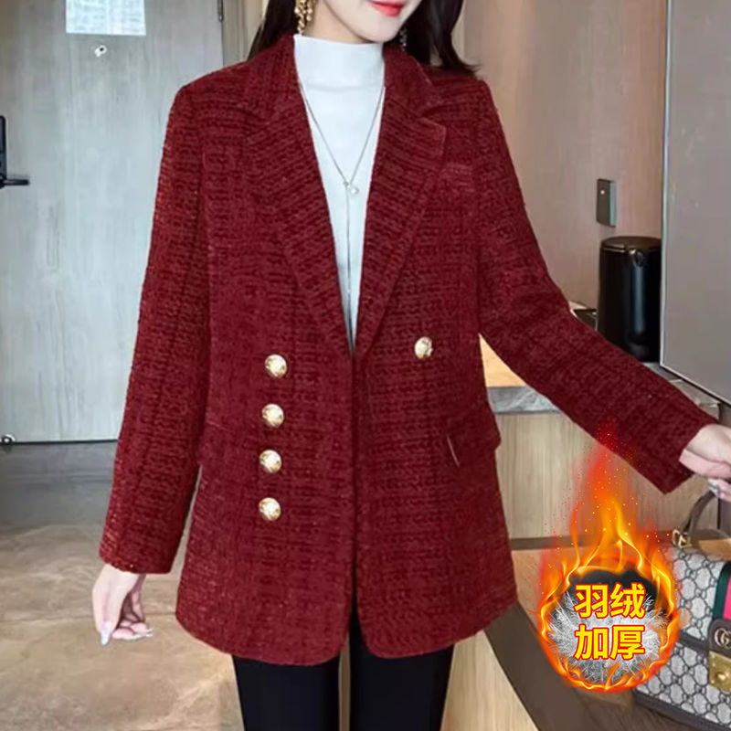 小香風羽絨服西裝女2023冬季新款洋氣顯瘦時髦白鴨絨西服毛呢外套
