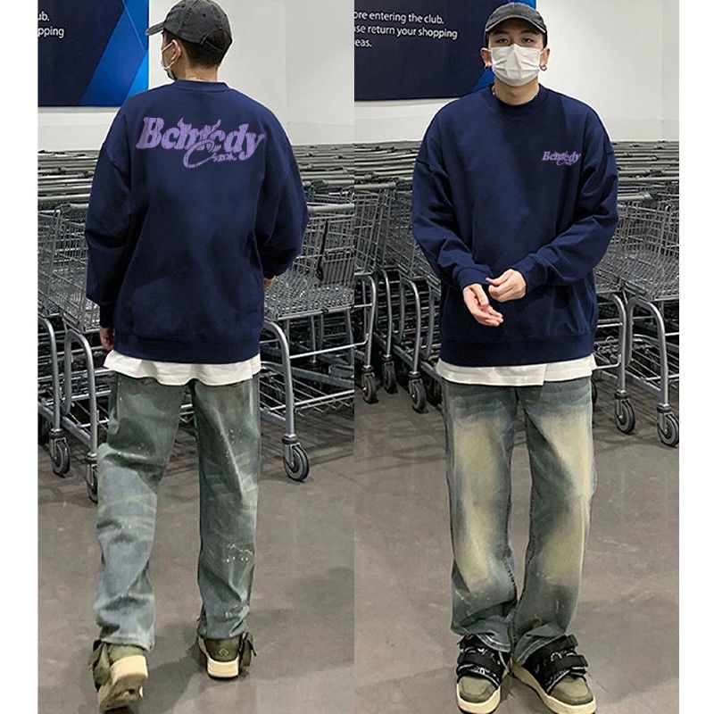 美式高街男生套頭衛衣無帽秋冬款休閒百搭寬鬆潮牌ins外套上衣服