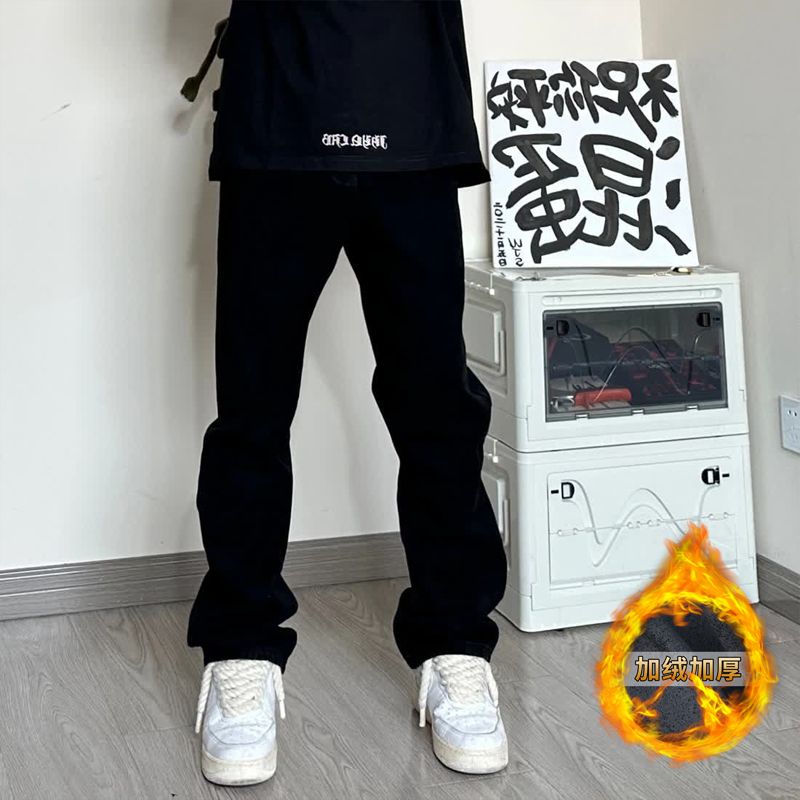 美式高級感基礎款黑色修身牛仔褲男高街潮牌窄版顯腿長微喇長褲子