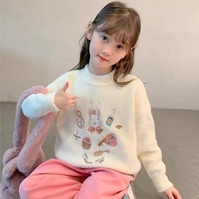Girls sweater 2023 winter new style plus velvet little girl sweater baby mink velvet sweater children's tops