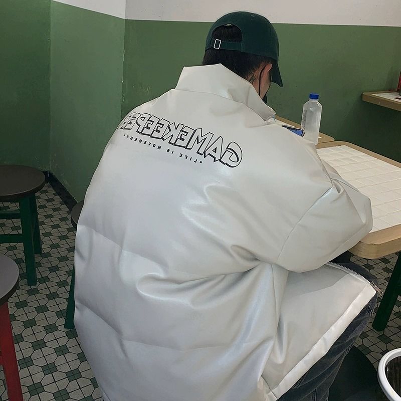 麵包服外套冬季加絨加厚保暖皮衣男生棉襖寬鬆潮流青少年亮面棉衣