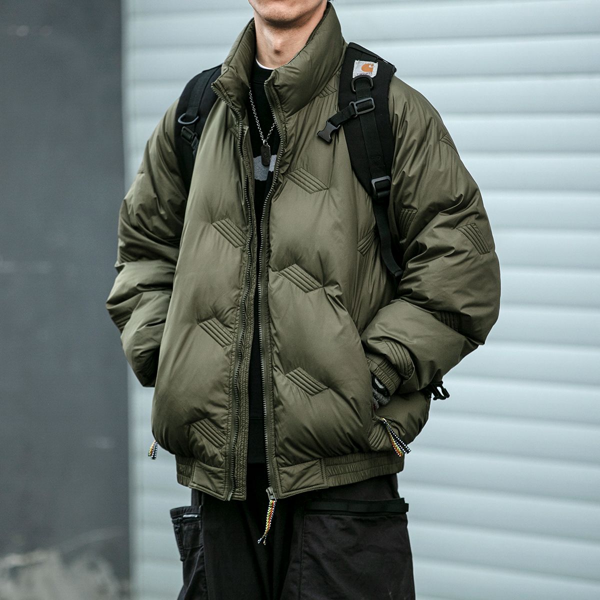 美式立領潮牌棉衣男士冬季加厚保暖工裝棉服外套設計感壓皺棉襖男