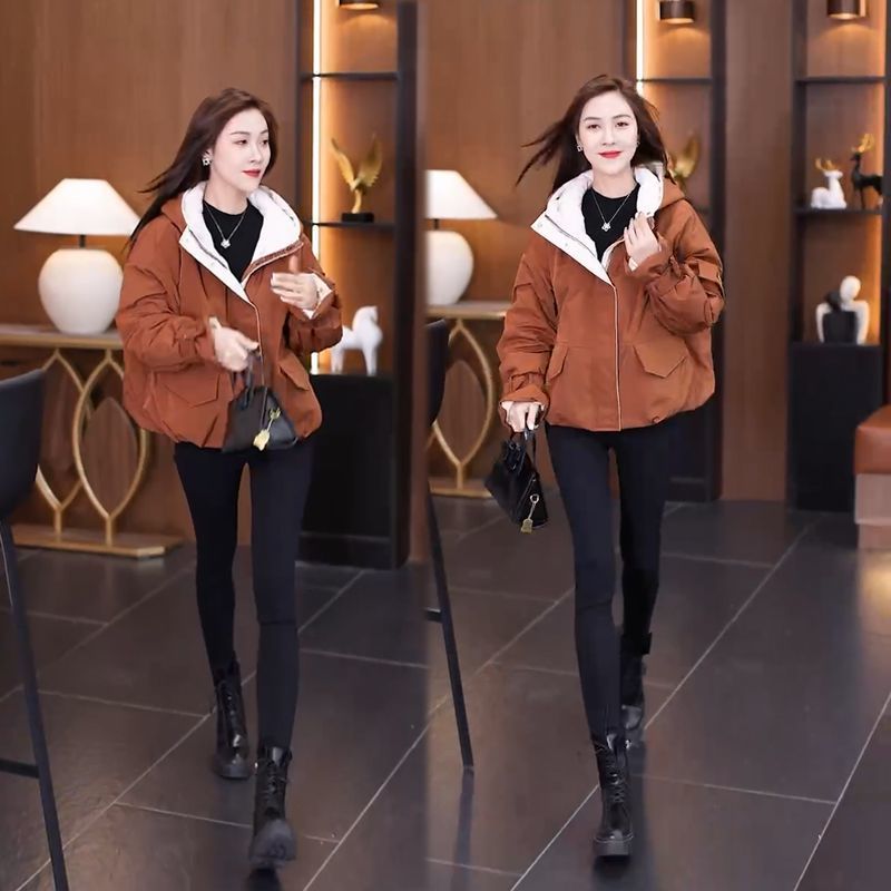 時尚派克羽絨棉服短款外套女2023年秋冬新款洋氣減齡休閒連帽上衣