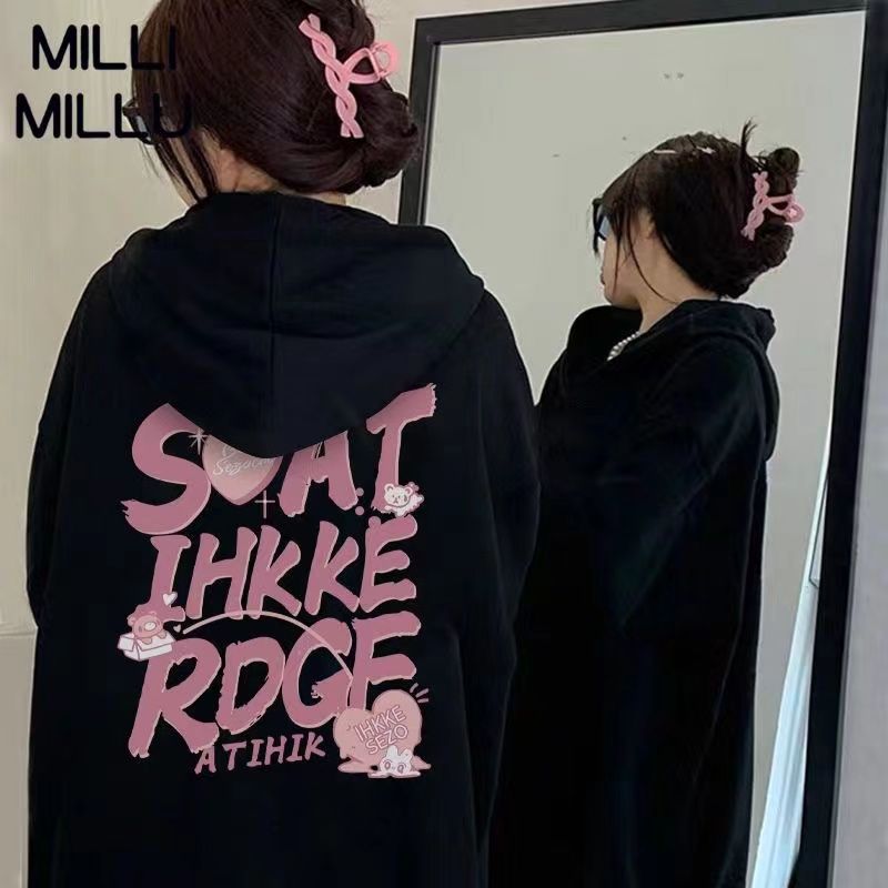 美式街頭高級感加絨加厚連帽衛衣女秋冬oversize寬鬆小眾長袖上衣