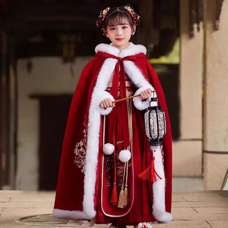 New winter cloak Hanfu suit Chinese style long princess hooded warm cloak two-piece set