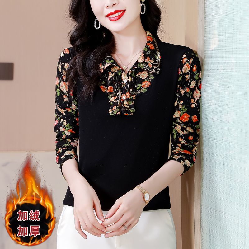 媽媽裝加絨加厚長袖打底衫女秋冬季新款寬鬆遮肚百搭洋氣上衣女