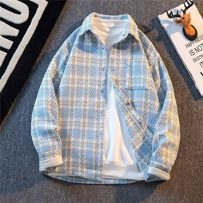 Thickened Wool Coat for Men's Winter Plush Couple Workwear Shirt Pi Shuai Trendy Plaid Jacket_voghion.com