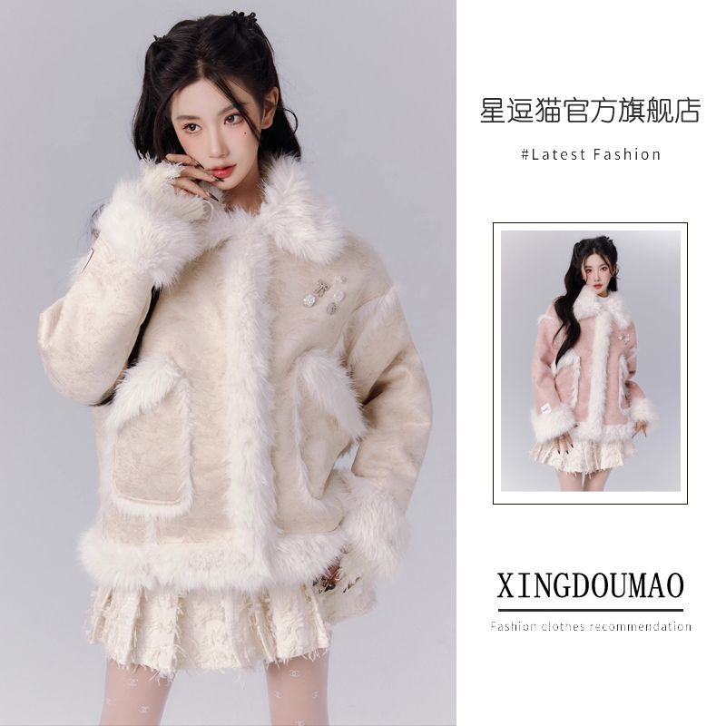 Woolen coat women's  autumn and winter new coat fur high-end small fragrance all-in-one suit fur thickened coat