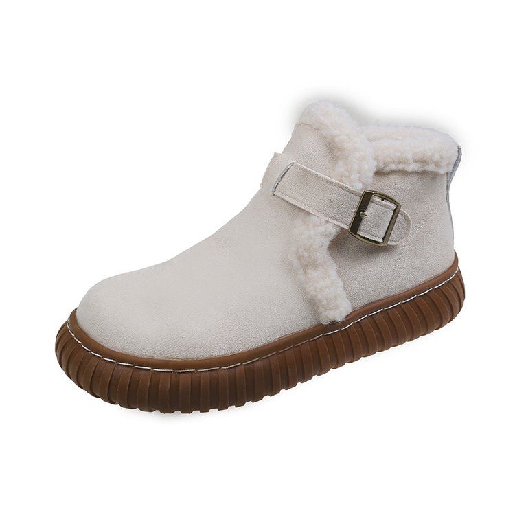 Fur integrated snow boots for women  winter new style plus velvet warm anti-slip cotton shoes brown retro short boots