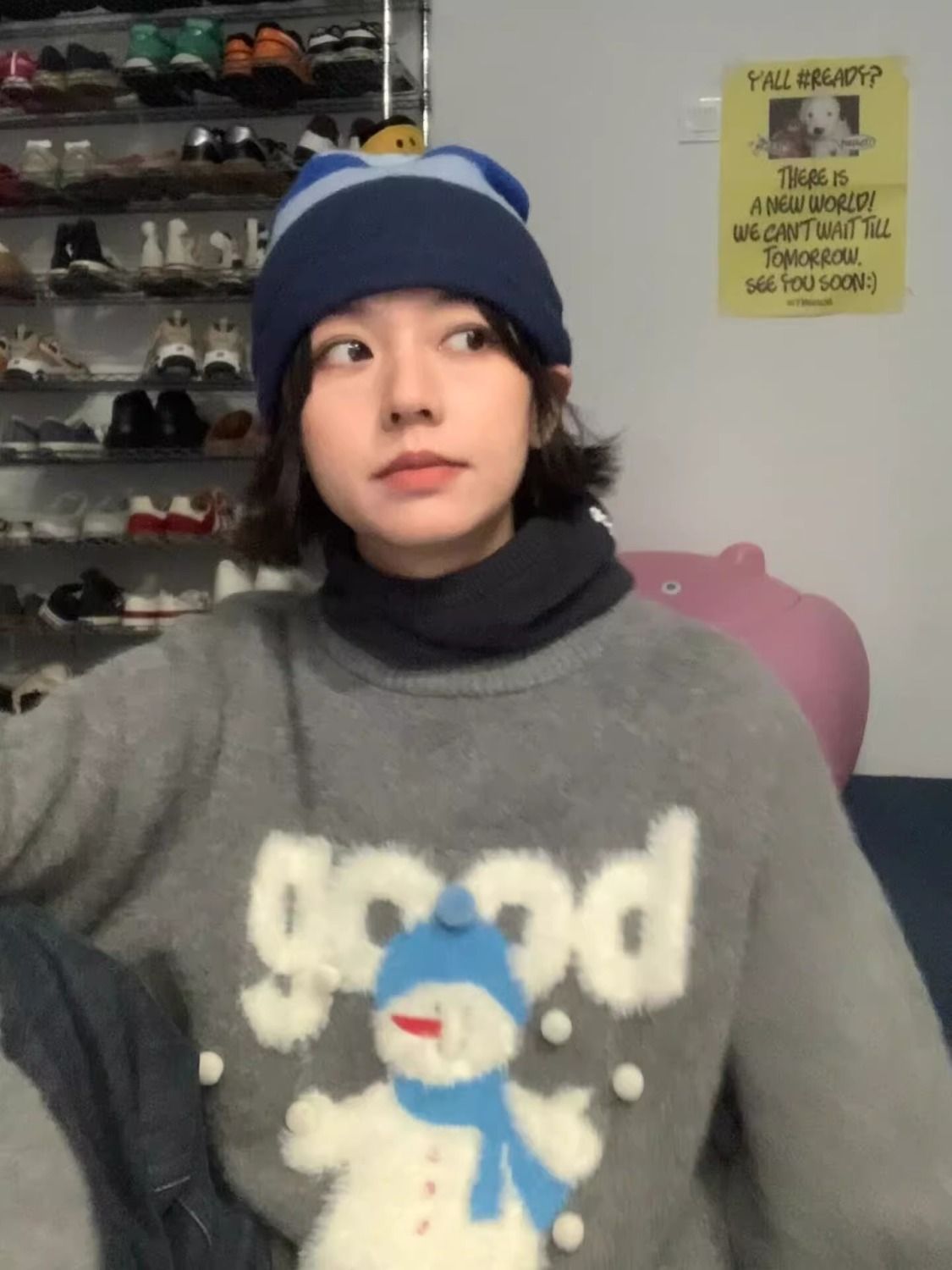 日系復古可愛卡通雪人毛衣女寬鬆加厚高級設計感圓領秋冬軟糯上衣