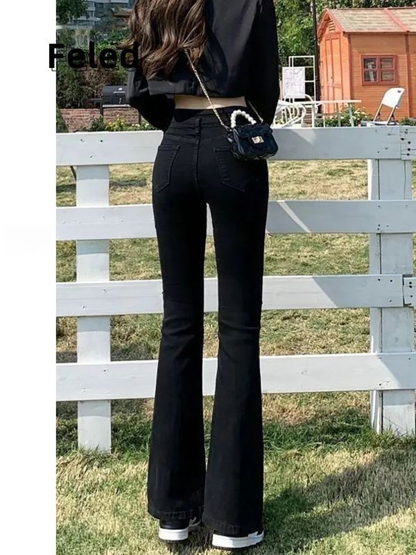 飛拉丹頓純色簡約高級感微喇褲女高腰顯瘦百搭設計感氣質小眾長褲