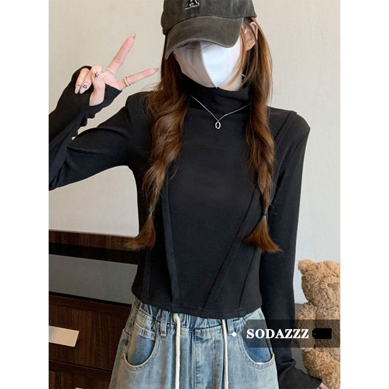 SODAZZZ高領德絨百搭打底衫女秋冬時尚洋氣時髦別致魚骨長袖上衣