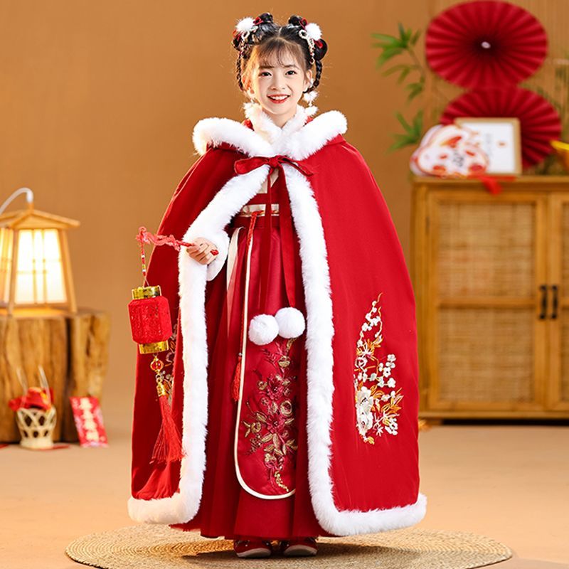 Autumn and winter new children's Hanfu ancient style super fairy plus velvet thickened Chinese style Tang suit New Year's Hanfu suit