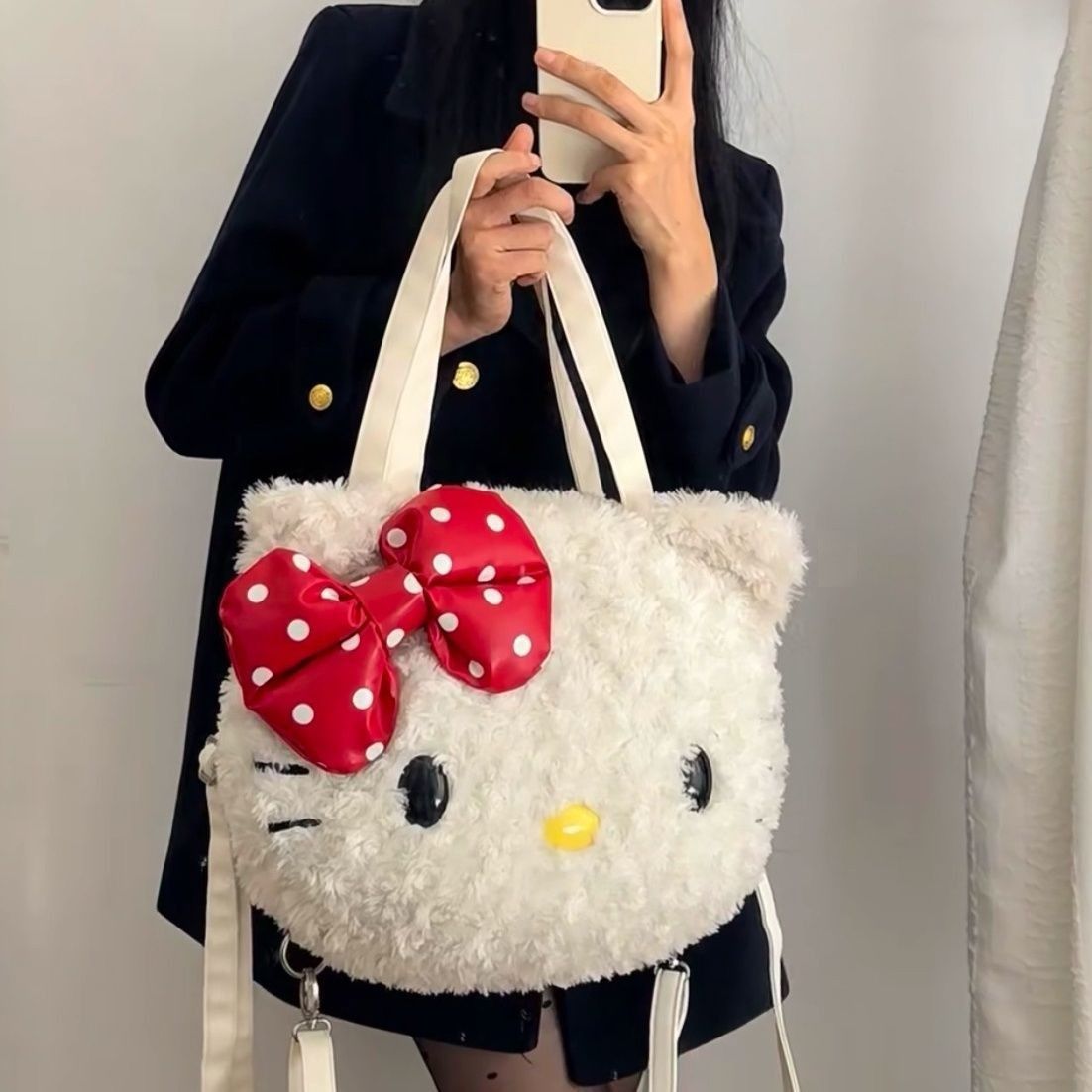 HelloKitty毛絨包包秋冬日系單肩托特可愛kitty學生洋氣雙肩背包