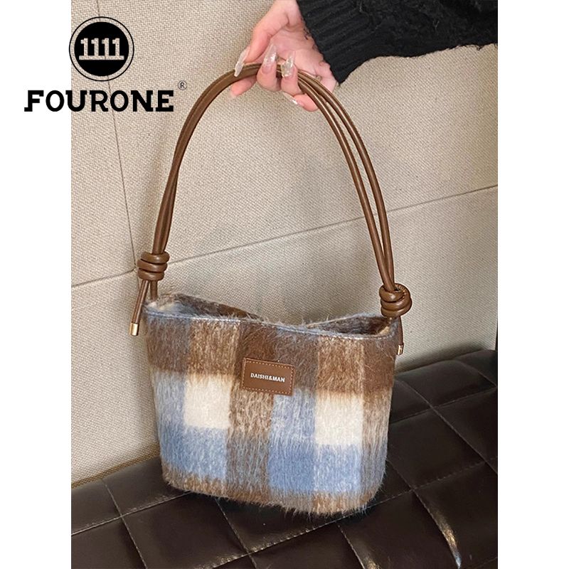 FOUR ONE Wollplaid für Damen, neues Nischendesign, handgefertigte Umhängetasche mit Frachtbrief, vielseitige Achseltasche_voghion.com