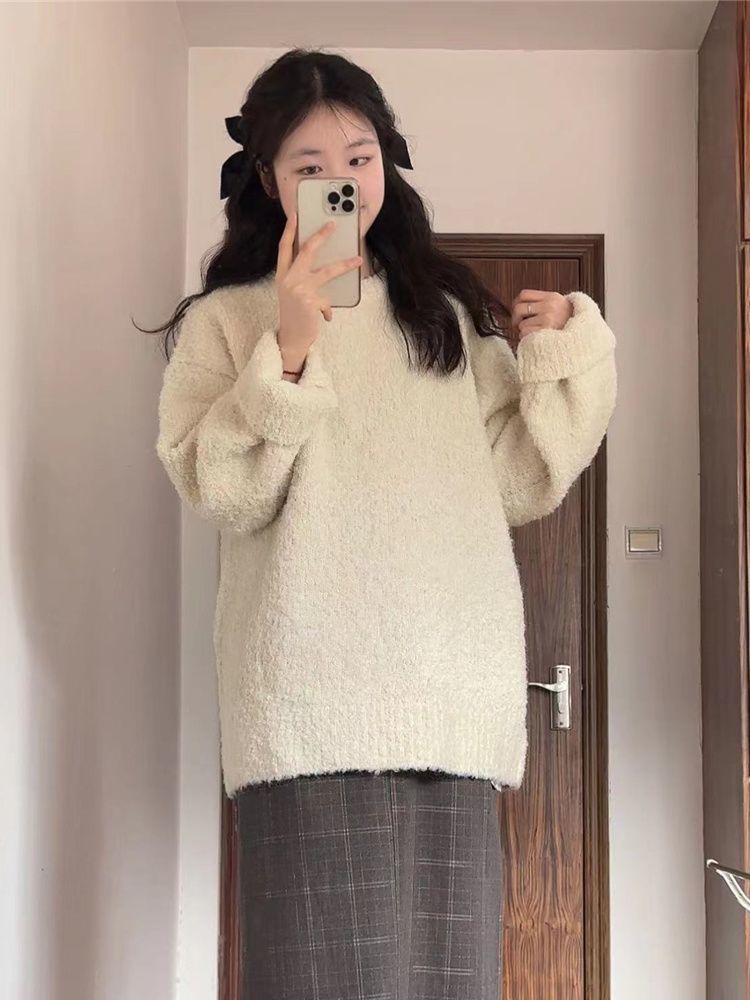 美拉德棕色圈圈紗套頭毛衣女秋冬新款慵懶風寬鬆百搭針織衫上衣