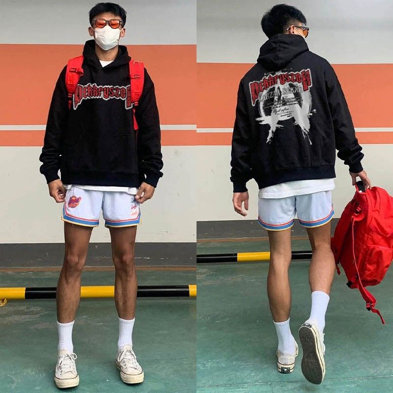 ins美式復古連帽衛衣男字母印花潮牌寬鬆外套秋冬季歐美風上衣服