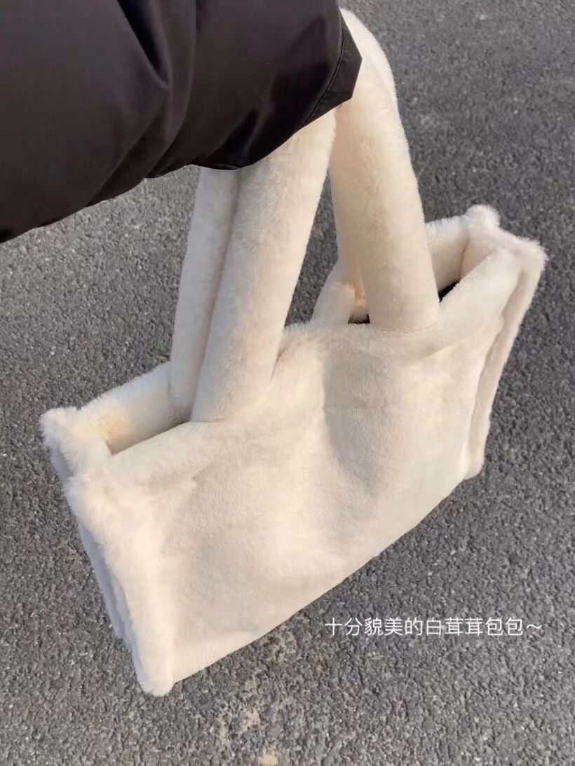 秋冬季可愛毛毛手提托特包2023新款潮時尚百搭單肩包大容量毛絨包