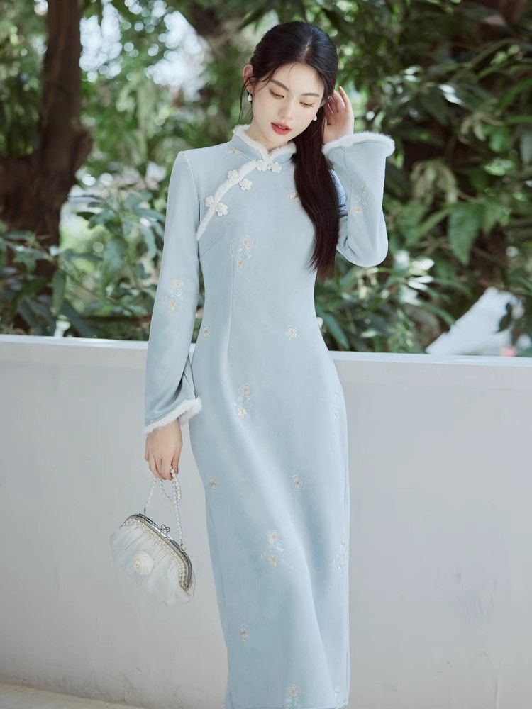 2023新款秋冬款加絨加厚氣質改良旗袍年輕款復古民國風女裝新中式